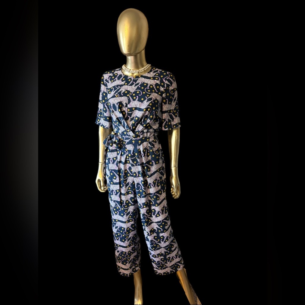 Rare Kate Spade Panther Polka Dot Printed Wide Leg Designer Jumpsuit Size 4 - Picture 9 of 11